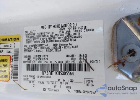 2017 Ford Mustang Ecoboost из США, поврежденный, VIN 1FA6P8THXH5305564